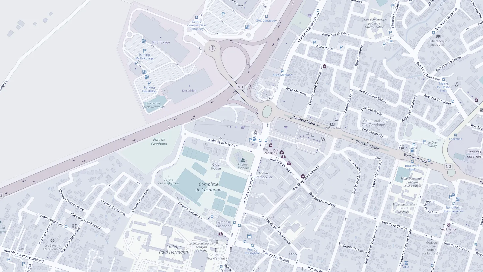 Plan du quartier de Casabona à Saint-Pierre, où se trouve le cabinet dentaire Dentalpéi