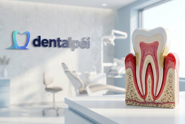 Modèle anatomique d'une dent atteinte de parodontite dans le cabinet dentaire Dentalpéi