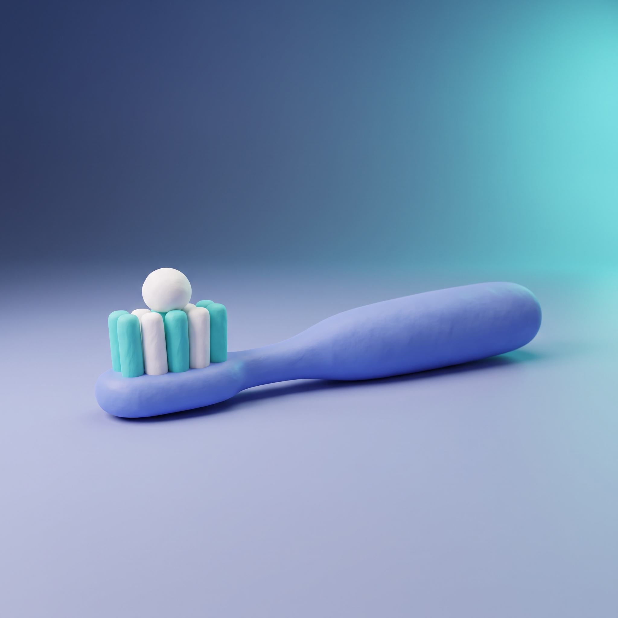 Illustration 3D d'une petite brosse à dents d'enfant avec une noix de dentifrice de la taille d'un petit pois